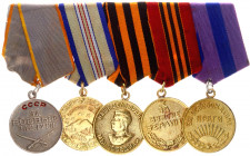 Russia - USSR Medal Bar with 5 Medals 1938 - 1945
with originals ribbons and docs