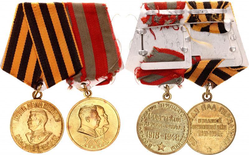 Russia - USSR Medal Bar with 2 Medals 1945 - 1948
with originals ribbons and do...