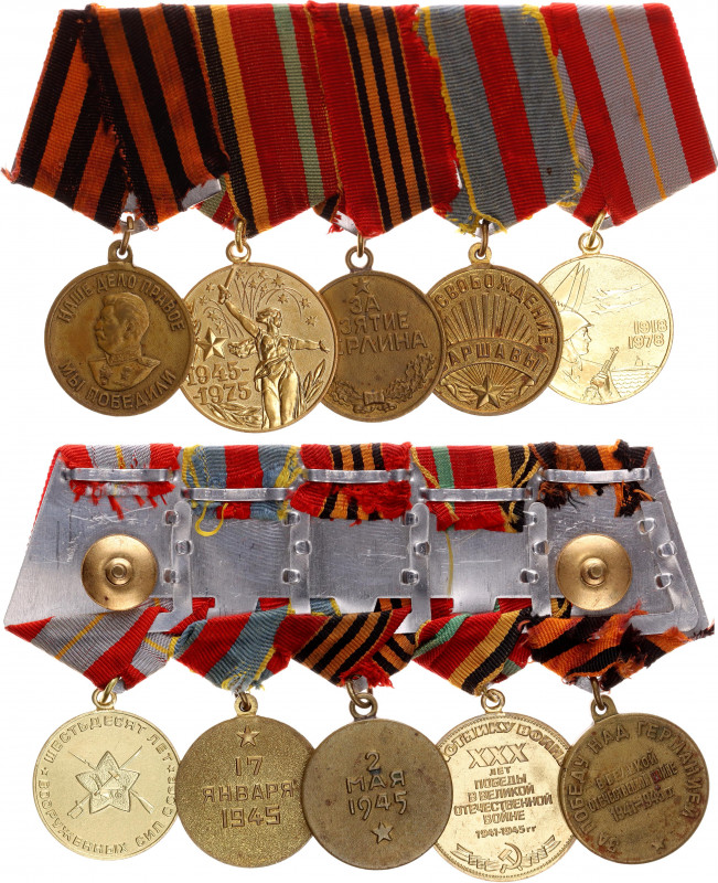 Russia - USSR Medal Bar with 5 Medals with Docs 1945 - 1978
with originals ribb...