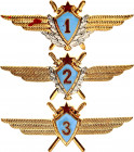 Russian Federation 3 Badges of Class Military Pilot 1-2-3 Class 1993 
Brass; Enamel