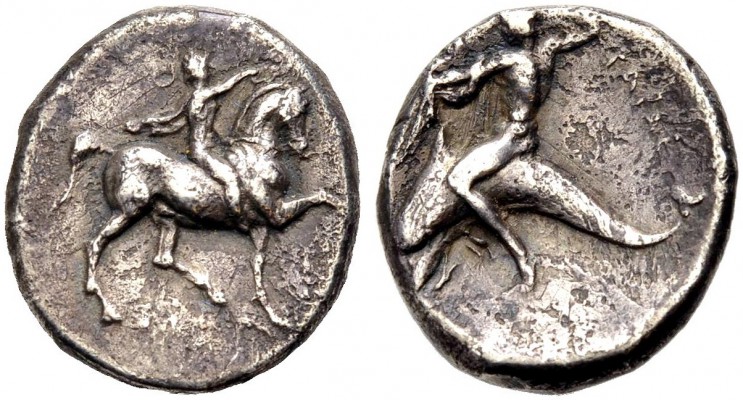 KALABRIEN. TARENT. Nomos, 300-280 v. Chr. Nackter Jüngling mit flatternder Chlam...