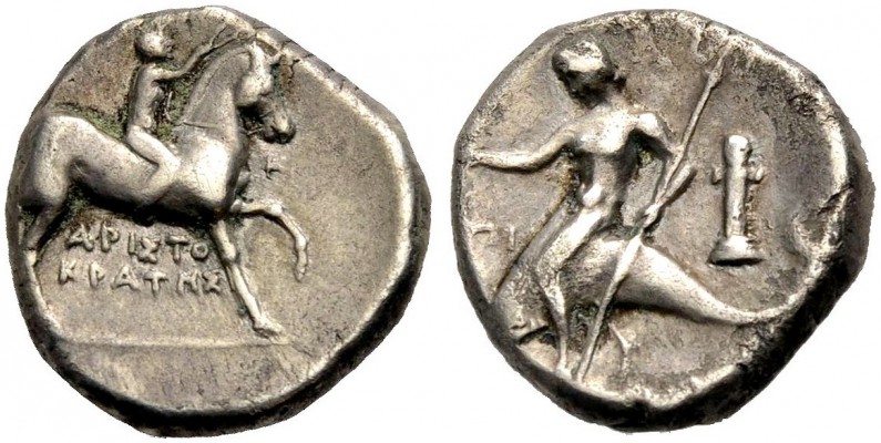 KALABRIEN. TARENT. Nomos, 272-235 v. Chr. Jugendl. Reiter n. r., darunter ΑΡΙΣΤΟ...