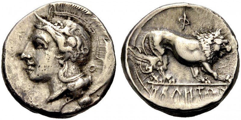 LUKANIEN. HYELE. Nomos, 365-340 v. Chr. Athenakopf im Helm mit Helmzier n.l., au...