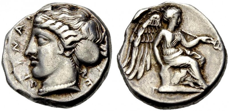 BRUTTIUM. TERINA. Nomos, 420-400 v. Chr. ΤΕ - ΡΙΝΑΙ - ΩΝ Kopf der Nymphe Terina ...