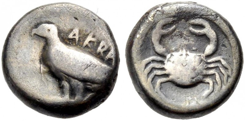 SIZILIEN. AKRAGAS. Didrachmon, 480-413 v. Chr. ΑΚΡΑ Adler n.l. stehend. Rv. Krab...