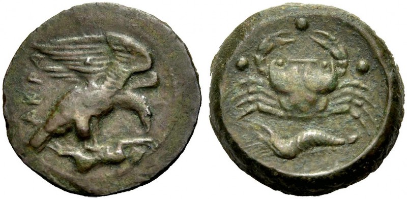 SIZILIEN. AKRAGAS. Tetras, Bronze, 425-406 v. Chr. ΑΚΡΑ Adler flügelschlagend au...