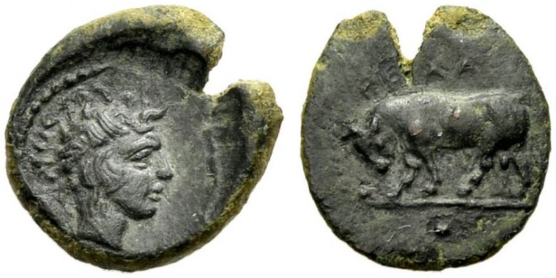 SIZILIEN. GELA. Onkia, Bronze, 420-405 v. Chr. Kopf des jugendlichen Flussgottes...