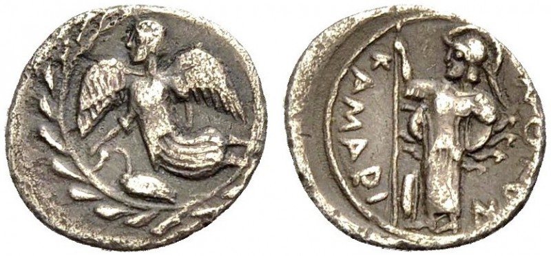 SIZILIEN. KAMARINA. Litra, 461-440 v. Chr. Nike n.l. fliegend, zu ihren Füßen Sc...