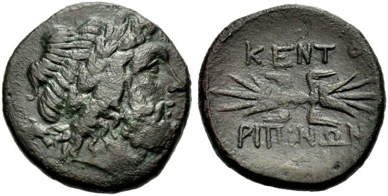 SIZILIEN. KENTORIPE. Tetrachalkon, Bronze, 3. Jh. v. Chr. Kopf des bärtigen Zeus...
