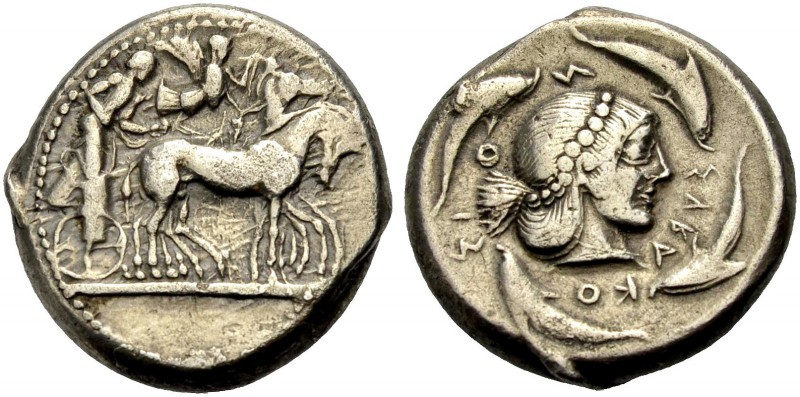 SIZILIEN. SYRAKUS. Tetradrachmon, 485-479 v. Chr. Quadriga im Schritt n.r., der ...