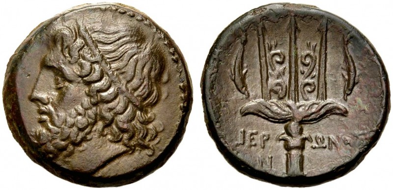 SIZILIEN. SYRAKUS. Hieron II., 275-215 v. Chr. Bronze. Bärtiger Poseidonkopf mit...