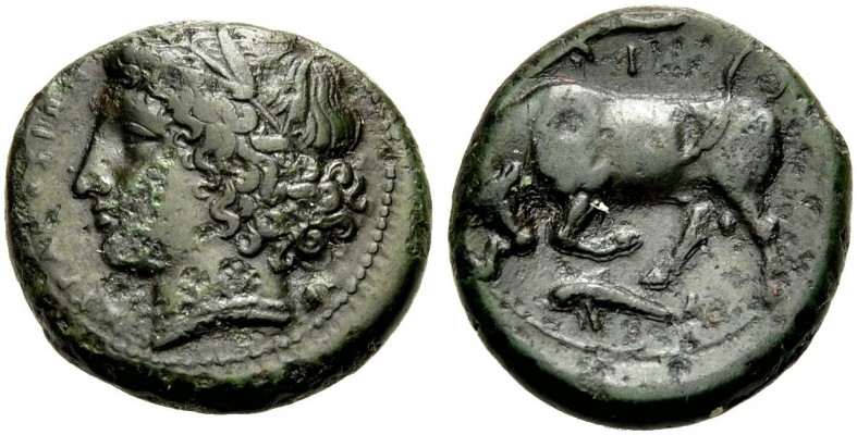 SIZILIEN. SYRAKUS. Hieron II., 275-215 v. Chr. Bronze. ΣΥΡΑΚΟΣΙΩΝ Kopf der Areth...
