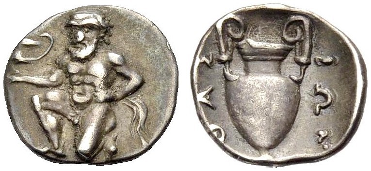 INSELN VOR THRAKIEN. THASOS. Trihemiobol, 380-350 v. Chr. Nackter, bärtiger Sile...
