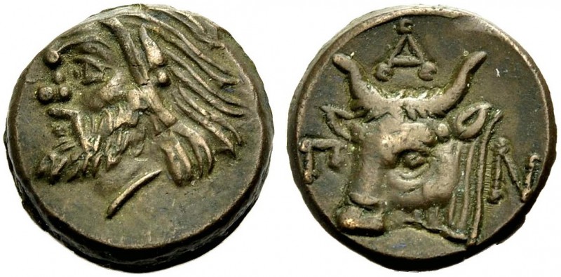 TAURISCHER CHERSONES. PANTIKAPAION. Bronze, 340-325 v. Chr. Kopf eines bärtigen ...