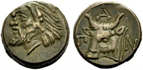 TAURISCHER CHERSONES. PANTIKAPAION. Bronze, 340-325 v. Chr. Kopf eines bärtigen Satyrs mit Eselsohr n.l. Rv. Π-Α-Ν Stierkopf mit Wamme n.l. 5,20 g. Ma...
