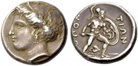 LOKRIS. LOKROI OPONTIOI. Stater, 420-380 v. Chr. Kopf der Demeter mit Ährenkranz n.l., geschmückt mit einem Perlencollier und einem dreifachen Ohrgehä...