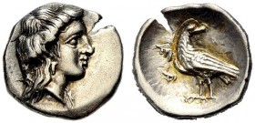 ELIS. OLYMPIA. Obol, 340-320 v. Chr. F-A Herakopf mit Stephane n.r. Rv. FΑ Adler mit geschlossenen Flügeln n.l. stehend, Kopf n.r. 0,86 g. BCD, Olympi...