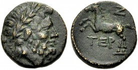 PISIDIEN. TERMESSOS. Bronze, 71-36 v. Chr. Bärtiger Zeuskopf mit L. n.r. Rv. ΤΕΡ Pferd n.l. springend, oben Datum Ζ (= Jahr 7 der Lokalaera). 5,62 g. ...