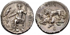 KILIKIEN. TARSOS. Mazaios, 361-334 v. Chr. Stater. BLTRZ in aramäischer Schrift. Baal im Mantel, mit nacktem Oberkörper, n.l. sitzend, in der Linken d...