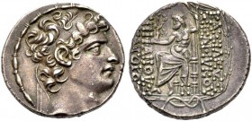 KÖNIGREICH DER SELEUKIDEN. Seleukos VI. Epiphanes Nikator, 96-94 v. Chr. Tetradrachmon, Antiochia am Orontes. Kopf mit breitem Diadem n.r., aussen Ste...