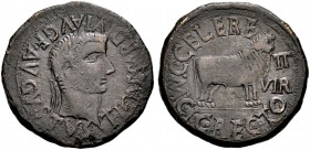 SPANIEN. CALAGURRIS IULIA. Tiberius, 14-37. Bronze der Duovirn C. Celer und C. Rectus. TI CAESAR DIVI AVG F AVGVSTVS Kopf mit L. n.r. Rv. C CELERE - C...