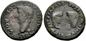 SPANIEN. ROMULA (SEVILLA). Tiberius, 14-37. Mit Germanicus und Drusus, Caesaren. As, Bronze. PERM - DIVI AVG - COL ROM Kopf mit L. n.l. Rv. GERMANICVS...