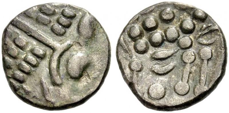 BRITANNIEN. DUROTRIGES. Billon Stater, 58-45 v. Chr. Stilisierter Kopf mit Lorbe...