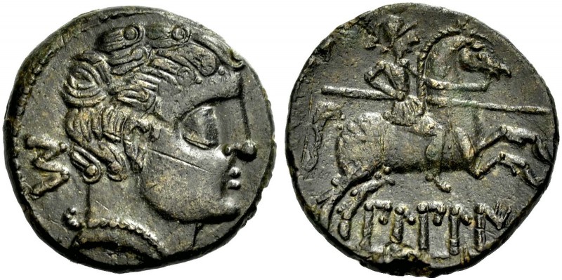 HISPANIEN. BILBILIS. Bronze, As, um 2.-1. Jh. v. Chr. Männl. unbärtiger Kopf mit...