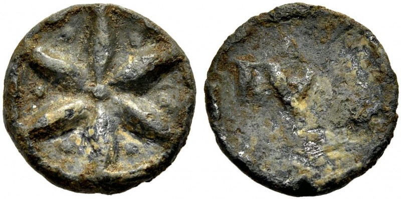HISPANIEN. MALAKA (MALAGA). Bleiplombe. Sechsstrahliger Stern mit Zentrierpunkt....