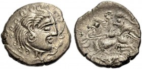 FRANKREICH. CORIOSOLITES (ARMORICA). Stater, Billon, um 50 v. Chr. Kopf n.r., das Haar in drei Teilen, dünne Locken auf dem Scheitel, pflanzenartige O...