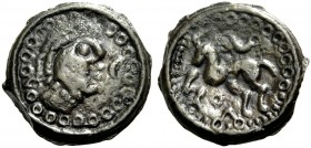 FRANKREICH. SUESSONES. Potin, vor 58 v. Chr. Soissons. Kopf n. r., vor dem Mund Halbmond, viele kleine Ringel im Feld. Rv. Pferd n.l., ähnliche viele ...
