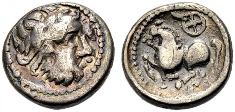OSTKELTEN. Imitationen Philipp II. Drachme, Bärtiger Zeuskopf mit Lorbeerkranz n...