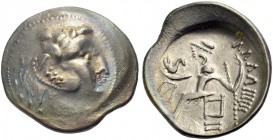 OSTKELTEN. Imitationen Philipp III. 310-50 v. Chr. Tetradrachmon, 3. Jh. Herakleskopf in der Löwenhaube n. r. mit hohem Relief. Rv. Abstrahierter Zeus...