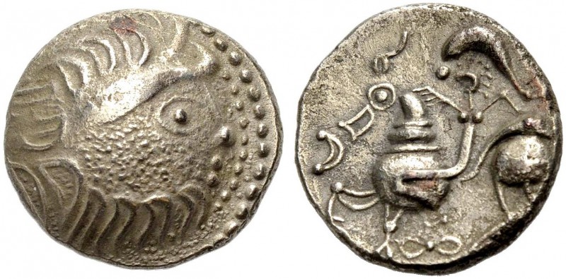 OSTKELTEN. Kapostal Typ. Drachme. Bärtiger Kopf mit verwildertem Lorbeerkranz n....