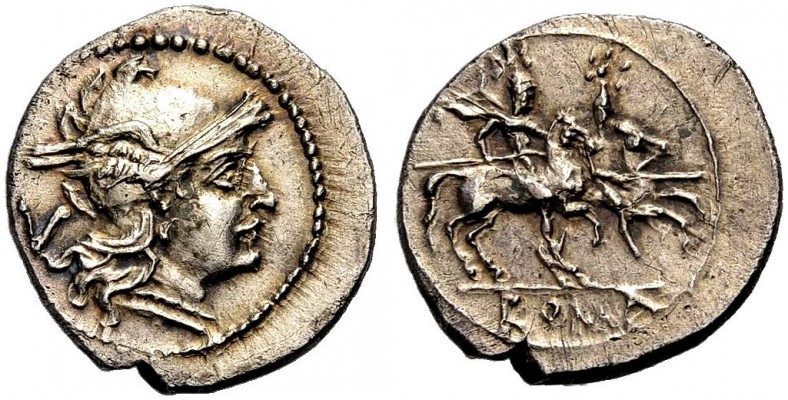 RÖMISCHE REPUBLIK. ANONYM, nach 211 v. Chr. Quinar, 211 v. Chr. Kopf der Roma mi...