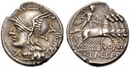 RÖMISCHE REPUBLIK. M. Baebius Tampilus, 137 v. Chr. Denar. TAMPIL Romakopf im geflügelten Helm n. l., unter dem Kinn Wertmarke X Rv. ROMA/M.BAEBI. Q. ...