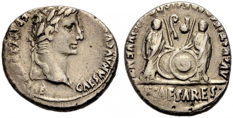 KAISERZEIT. Augustus, 27 v. Chr. -14 n. Chr. Denar, 2-1 v. Chr., Lugdunum. Büste...