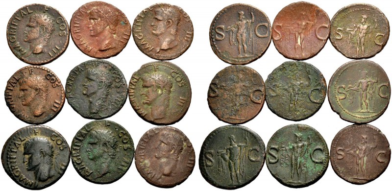KAISERZEIT. Agrippa, gest. 12 v. Chr. Lot von 9 Assen, Postum, unter Caligula (3...