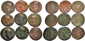KAISERZEIT. Agrippa, gest. 12 v. Chr. Lot von 9 Assen, Postum, unter Caligula (37-41).Kopf mit Rostralkrone n.l. Rv. S-C Neptun frontal stehend, Kopf ...