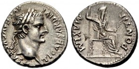 KAISERZEIT. Tiberius, 14-37. Denar, Lugdunum, 36-37. Büste mit L. n. r. T CAESAR DIVI-AVG F AVGVSTVS Rv. PONTIF - MAXIM (rückläufig). Weibliche Figur ...