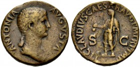 KAISERZEIT. Antonia, Mutter des Claudius (41-54). Dupondius, 41-42. Drap. Büste mit Zopf n.r. Rv. TI CLAVDIVS CAESAR AVG PM TR P IMP/S-C Claudius vers...