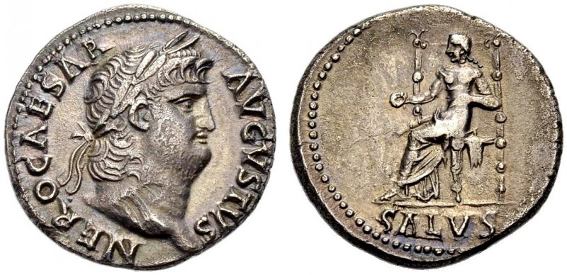 KAISERZEIT. Nero, 54-68. Denar, 65-66 Büste mit L. n. r. NERO CAESAR- AVGVSTVS R...
