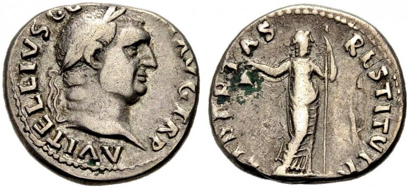 KAISERZEIT. Vitellius, 69. Denar. Büste mit L. n. r. Rv. LIBERTAS - RESTITVTA Li...