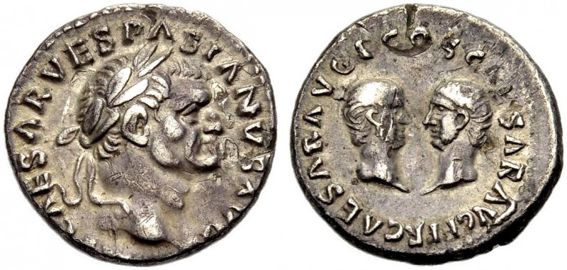KAISERZEIT. Vespasianus, 69-79. Denar, 70. Rom. Büste mit L. n. r. (IMP) CAESAR ...