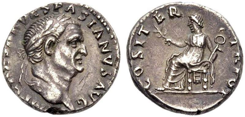 KAISERZEIT. Vespasianus, 69-79. Denar, Januar-Juni 70 Büste mit L. n. r. IMP CAE...