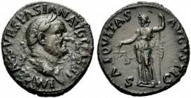 KAISERZEIT. Vespasianus, 69-79. As, 71. Rom. IMP CAES VESPASIAN AVG COS III Büste mit L. n. r. Rv. AEQVITAS - AVGVSTI / S-C Aequitas mit Waage und Zep...