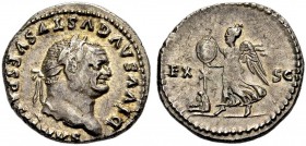 KAISERZEIT. Vespasianus, 69-79. Denar, postum unter Titus, 80-81. Büste mit L. n. r. DIVVS AVGVSTVS VESPASIANVS (rückl.). Rv. EX - SC Victoria n.l. sc...