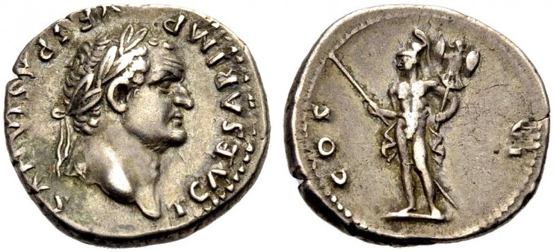 KAISERZEIT. Titus, als Caesar unter Vespasianus, 69-79. Denar, 77-78. Kopf mit L...