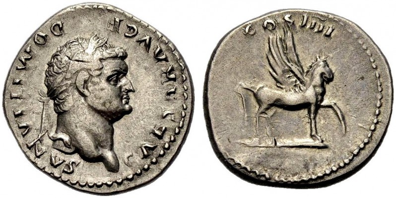 KAISERZEIT. Domitianus Caesar, 69-81. Denar, 76-77. Büste mit L. n. r. CAESAR AV...