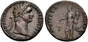 KAISERZEIT. Domitianus, 81-96. As, 85. Rom. Büste mit L. n. r. Rv. MONETA - AVGVSTI /S-C Moneta n.l. stehend, Waage in der Rechten und Füllhorn in der...